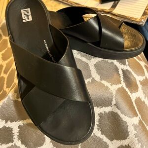 FitFlop black leather wedge sandals size 8 beautiful leather wonderful quality